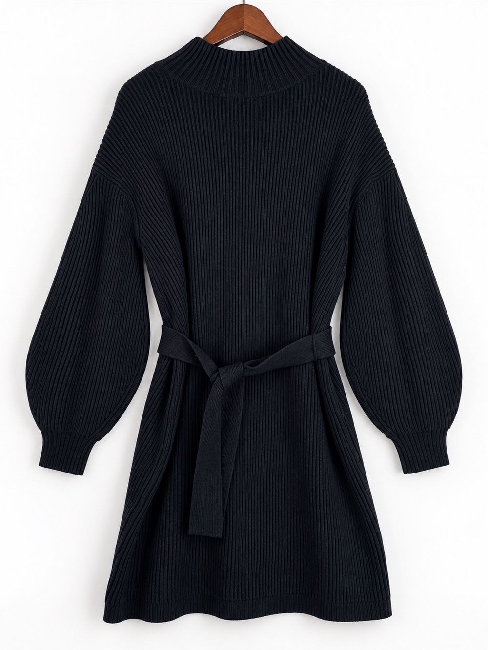 Anthropologie Maeve Black Ribbed Belted Sweater Mini Dress S